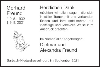 Traueranzeige von Gerhard Freund von Siegener Zeitung