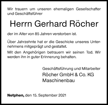 Traueranzeige von Gerhard Röcher von Siegener Zeitung