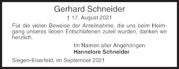 Traueranzeige von Gerhard Schneider von Siegener Zeitung