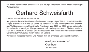 Traueranzeige von Gerhard Schweisfurth von Siegener Zeitung