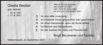 Traueranzeige von Gisela Becker von Siegener Zeitung
