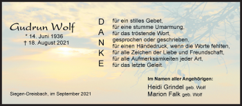 Traueranzeige von Gudrun Wolf von Siegener Zeitung