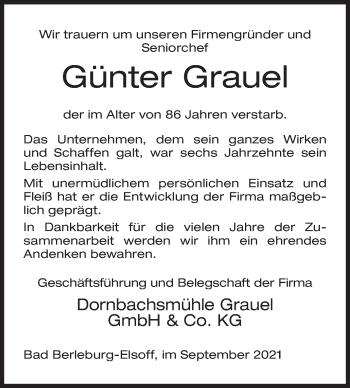 Traueranzeige von Günter Grauel von Siegener Zeitung