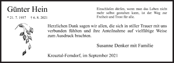 Traueranzeige von Günter Hein von Siegener Zeitung