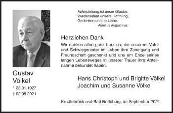 Traueranzeige von Gustav Völkel von Siegener Zeitung