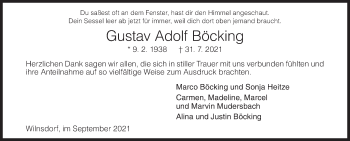 Traueranzeige von Gustav Adolf Böcking von Siegener Zeitung