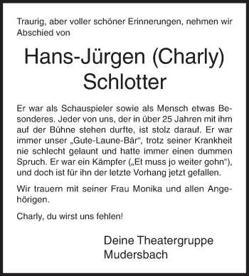 Traueranzeige von Hans-Jürgen Schlotter von Siegener Zeitung