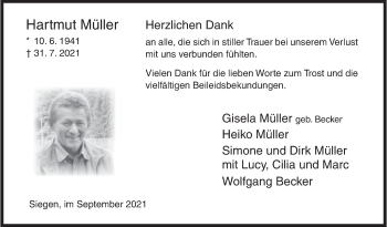 Traueranzeige von Hartmut Müller von Siegener Zeitung