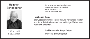 Traueranzeige von Heinrich Schoeppner von Siegener Zeitung