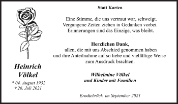 Traueranzeige von Heinrich Völkel von Siegener Zeitung