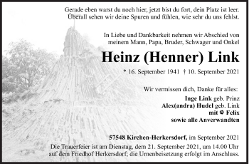 Traueranzeige von Heinz  Link von Siegener Zeitung