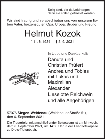 Traueranzeige von Helmut Kozok von Siegener Zeitung