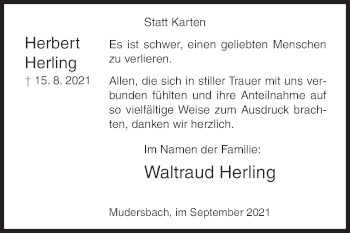 Traueranzeige von Herbert Herling von Siegener Zeitung
