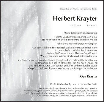 Traueranzeige von Herbert Krayter von Siegener Zeitung