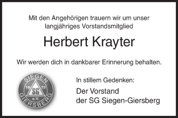 Traueranzeige von Herbert Krayter von Siegener Zeitung