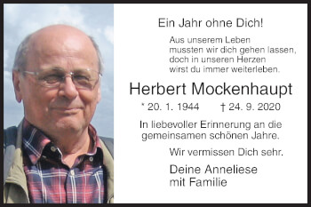 Traueranzeige von Herbert Mockenhaupt von Siegener Zeitung