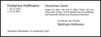 Traueranzeige von Hubertus Hoffmann von Siegener Zeitung