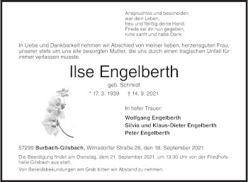 Traueranzeige von Ilse Engelberth von Siegener Zeitung