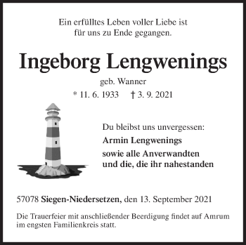 Traueranzeige von Ingeborg Lengwenings von Siegener Zeitung