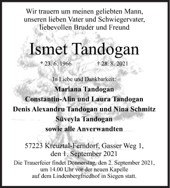 Traueranzeige von Ismet Tandogan von Siegener Zeitung
