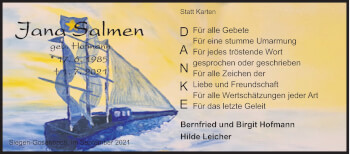 Traueranzeige von Jana Salmen von Siegener Zeitung
