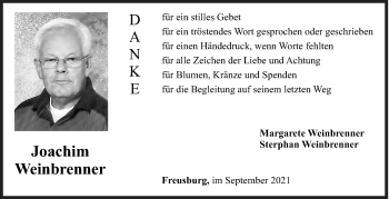 Traueranzeige von Joachim Weinbrenner von Siegener Zeitung