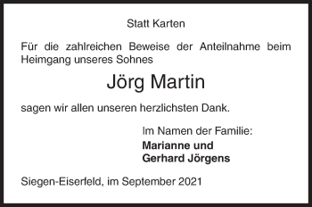 Traueranzeige von Jörg Martin von Siegener Zeitung