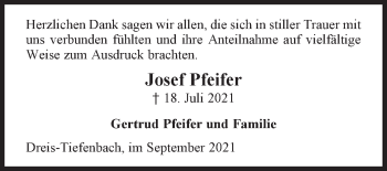 Traueranzeige von Josef Pfeifer von Siegener Zeitung