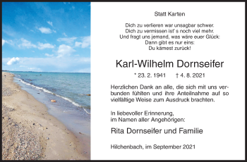 Traueranzeige von Karl-Wilhelm Dornseifer von Siegener Zeitung