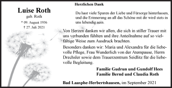 Traueranzeige von Luise Roth von Siegener Zeitung
