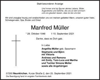 Traueranzeige von Manfred Müller von Siegener Zeitung