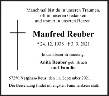 Traueranzeige von Manfred Reuber von Siegener Zeitung