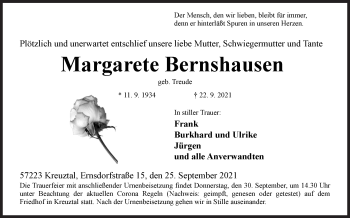 Traueranzeige von Margarete Bernshausen von Siegener Zeitung