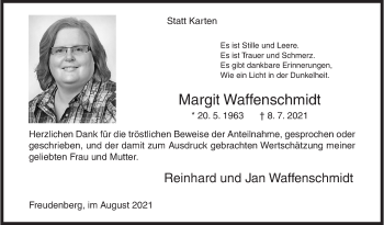 Traueranzeige von Margit Waffenschmidt von Siegener Zeitung