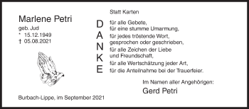 Traueranzeige von Marlene Petri von Siegener Zeitung