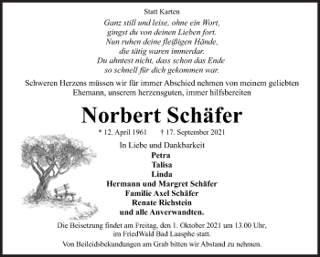 Traueranzeige von NorbertSchäfer Schäfer von Siegener Zeitung
