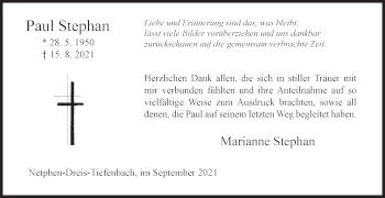 Traueranzeige von Paul Stephan von Siegener Zeitung