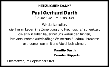 Traueranzeige von Paul Gerhard Durth von Siegener Zeitung