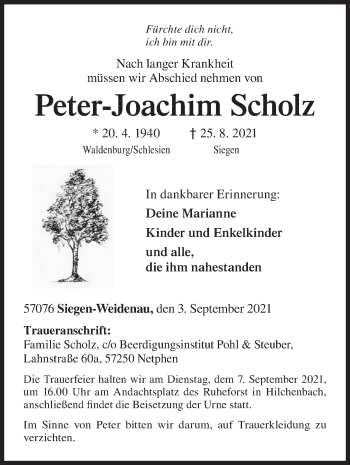 Traueranzeige von Peter-Joachim Scholz von Siegener Zeitung