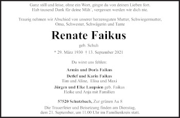 Traueranzeige von Renate Faikus von Siegener Zeitung