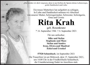 Traueranzeige von Rita Krah von Siegener Zeitung