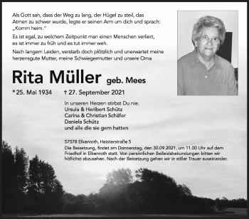 Traueranzeige von Rita Müller von Siegener Zeitung