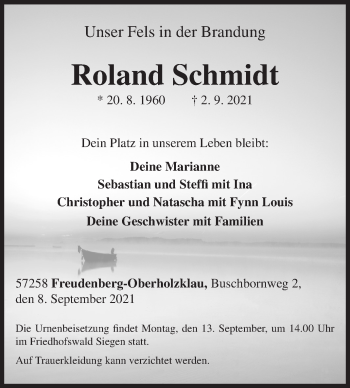 Traueranzeige von Roland Schmidt von Siegener Zeitung
