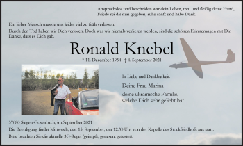 Traueranzeige von Ronald Knebel von Siegener Zeitung