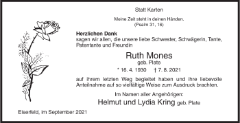 Traueranzeige von Ruth Mones von Siegener Zeitung