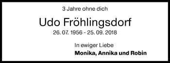 Traueranzeige von Udo Fröhlingsdorf von Siegener Zeitung
