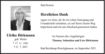 Traueranzeige von Ulrike Dirkmann von Siegener Zeitung