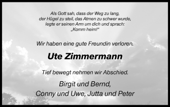 Traueranzeige von Ute Zimmermann von Siegener Zeitung