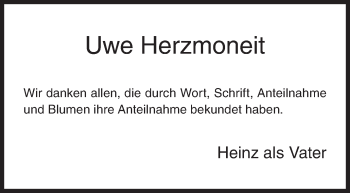 Traueranzeige von Uwe Herzmoneit von Siegener Zeitung