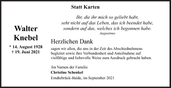Traueranzeige von Walter Knebel von Siegener Zeitung
